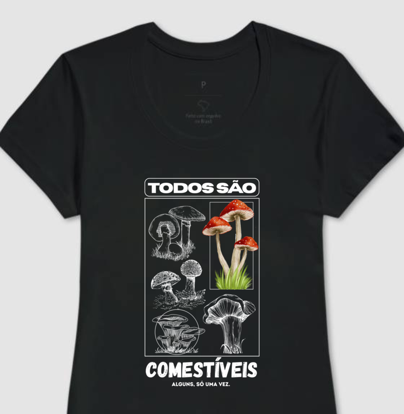 Camiseta Cogumelos Comestíveis Preta