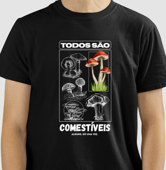Camiseta Cogumelos Comestíveis Preta