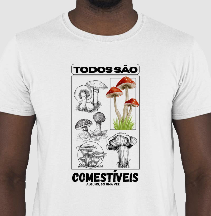Camiseta Cogumelos Comestíveis Branca