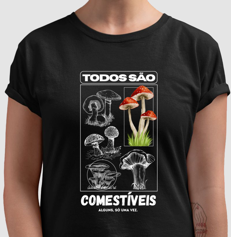 Camiseta Cogumelos Comestíveis Preta