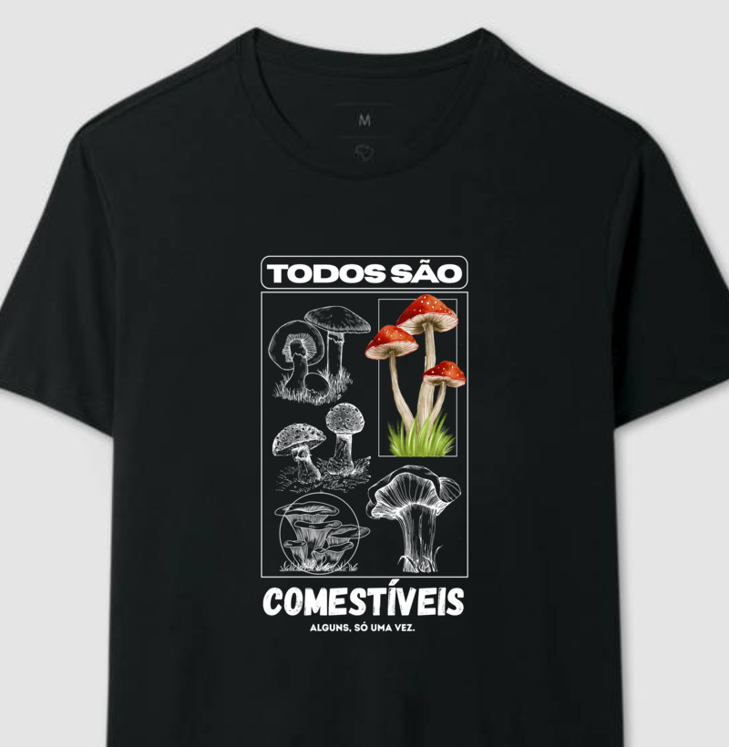Camiseta Cogumelos Comestíveis Preta