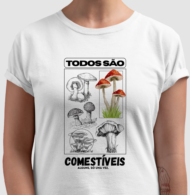 Camiseta Cogumelos Comestíveis Branca