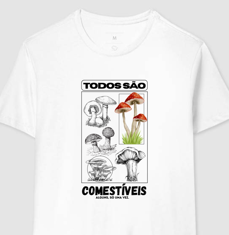 Camiseta Cogumelos Comestíveis Branca