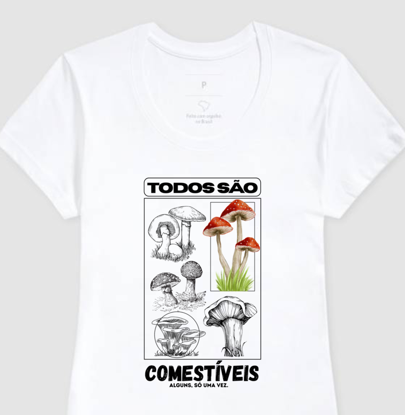 Camiseta Cogumelos Comestíveis Branca